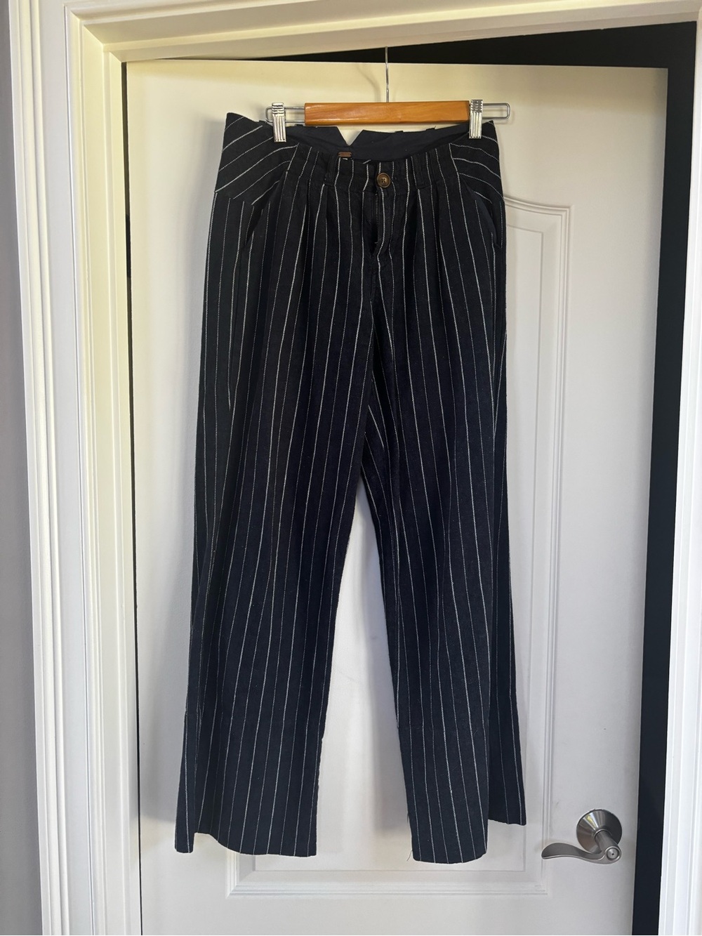 Free People Blue Pinstripe Linen Pants